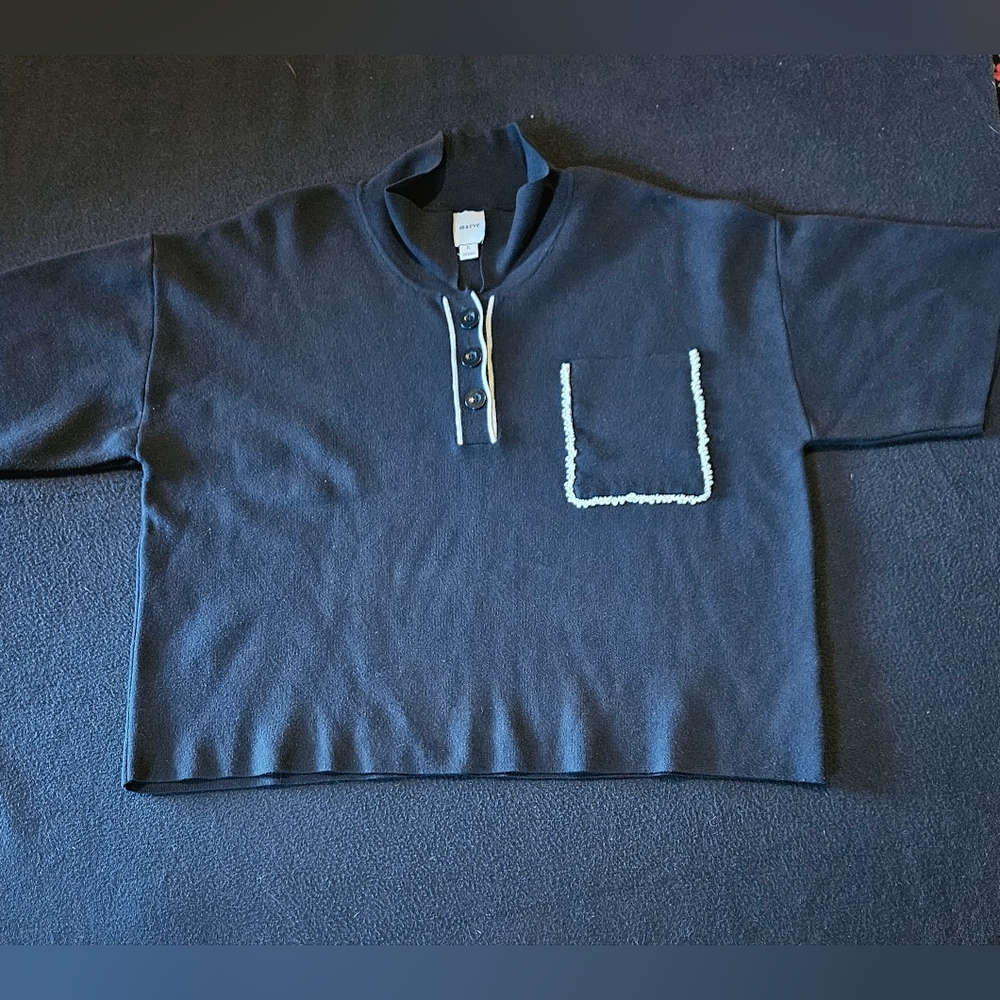 Anthropologie The Eliott Embellished-Pocket Polo Shirt Women's Size XL black